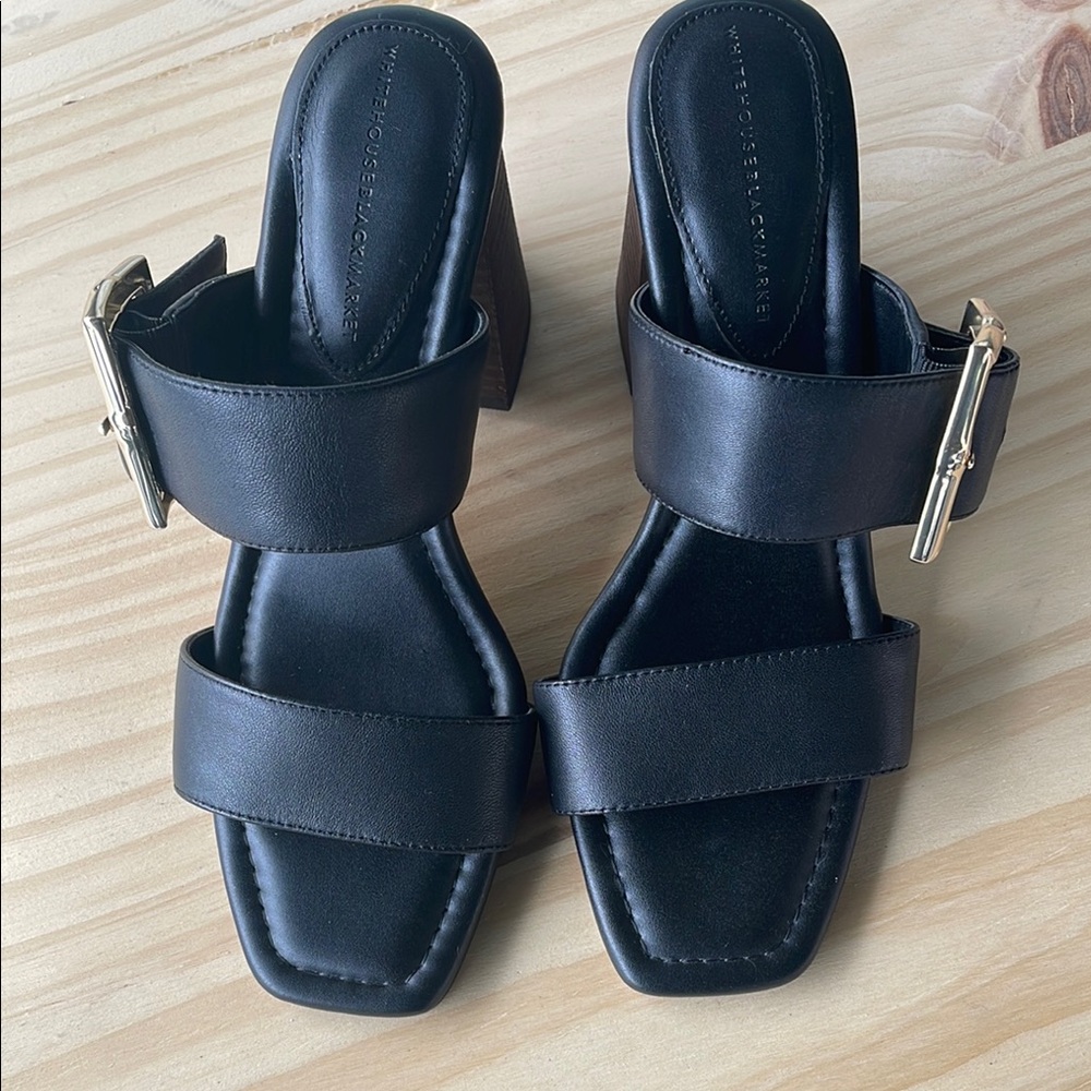 White House Black Market Black Mules with Block Heel